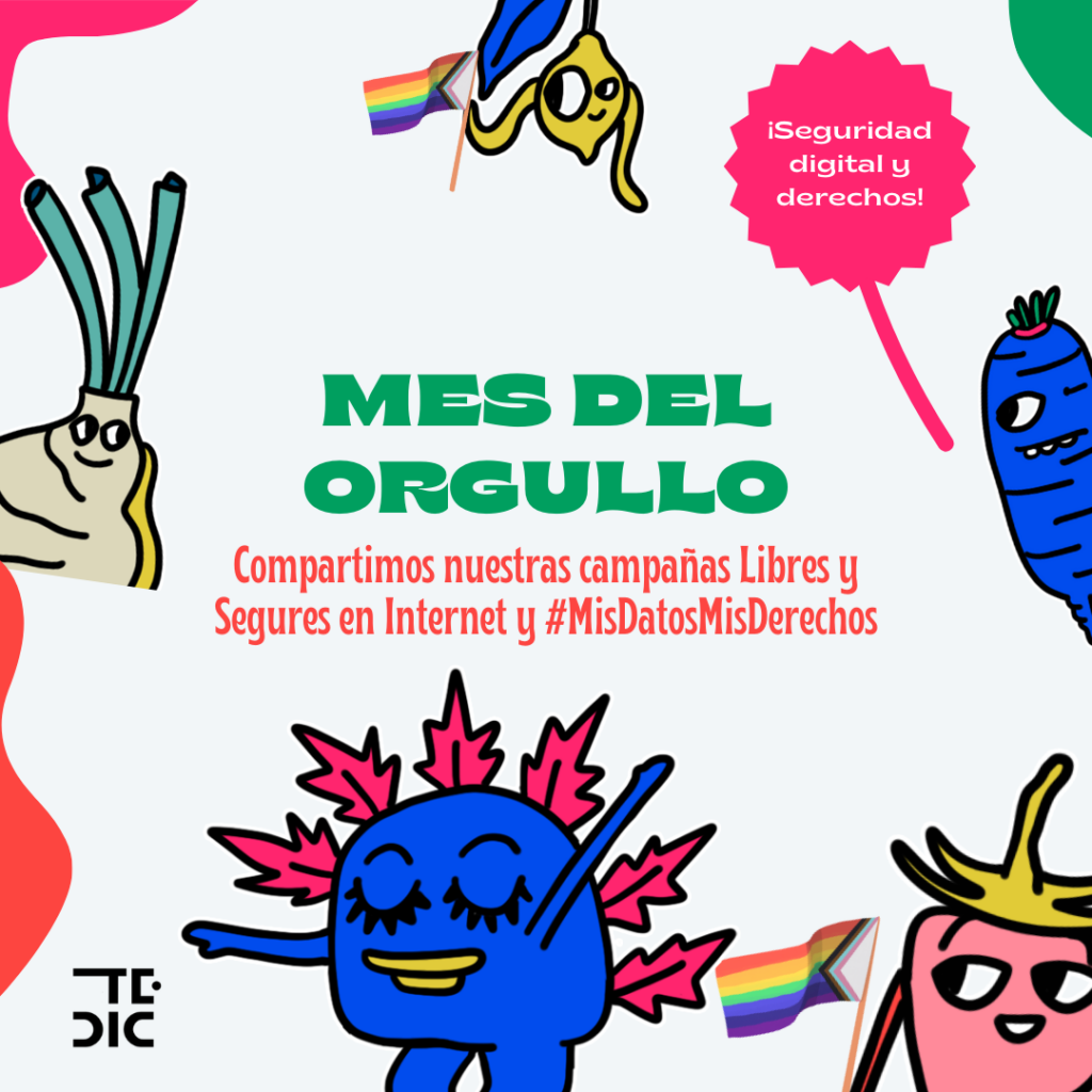 placa y texto: mes del orgullo LGTBIQ+